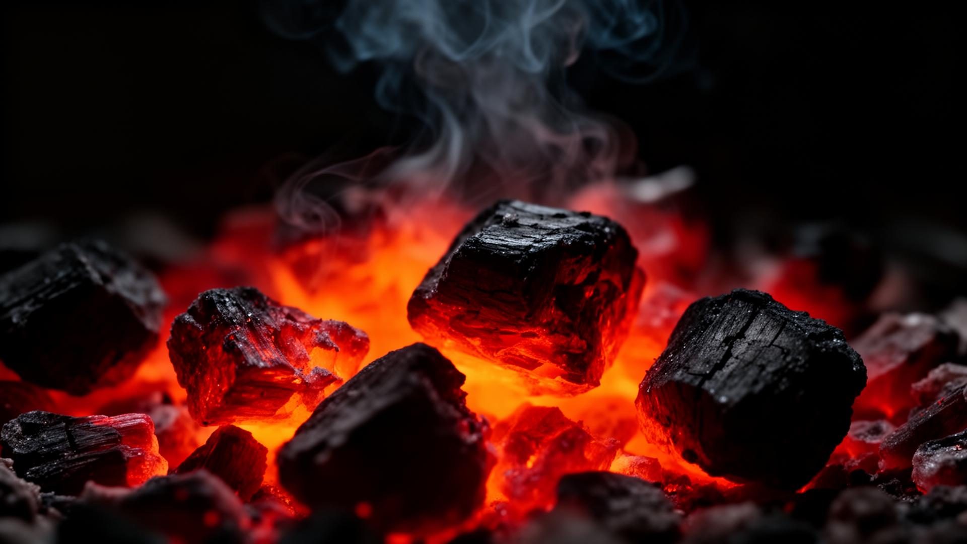 Glowing fire embers radiating heat