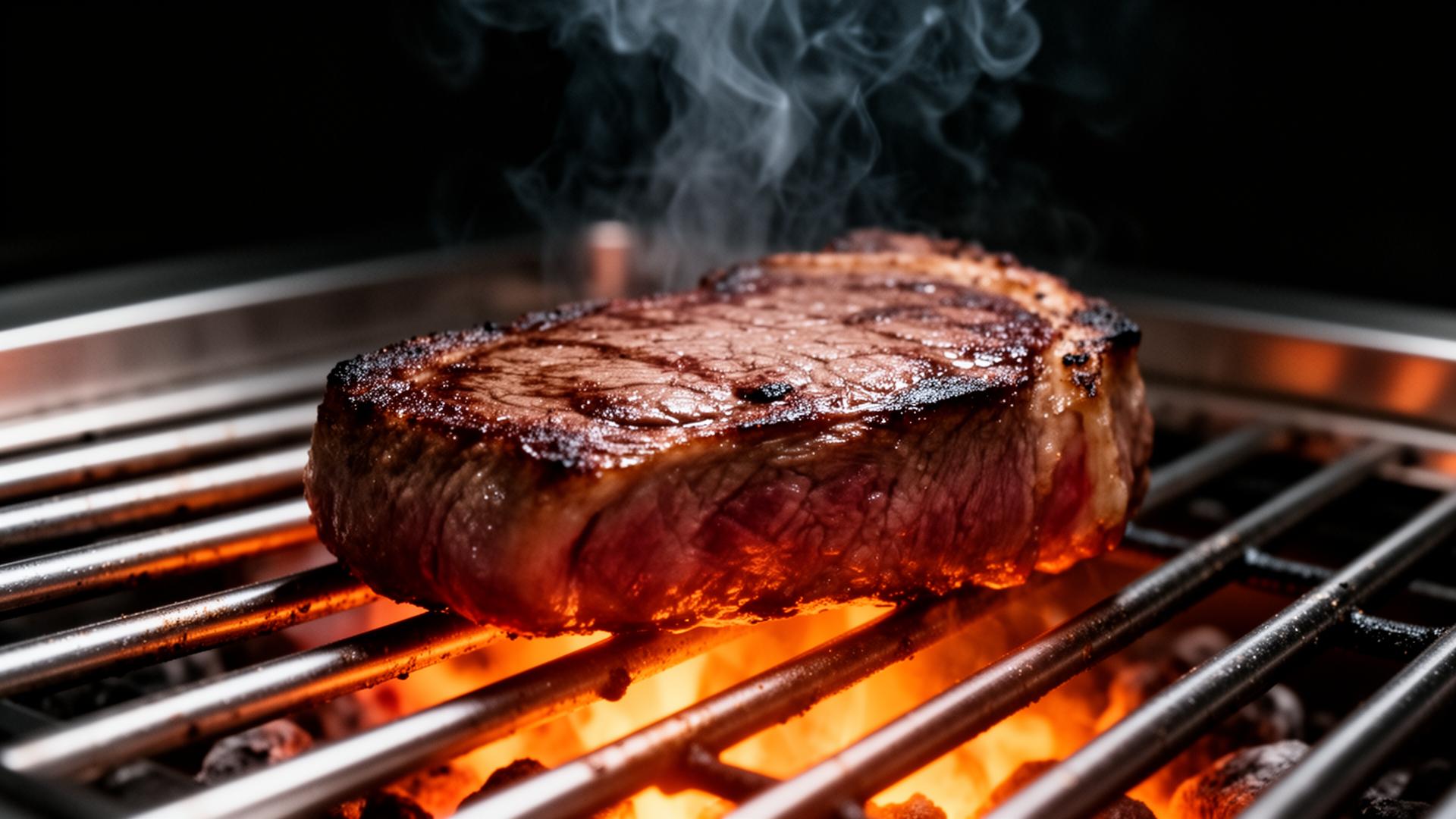 Steak searing on glowing grill